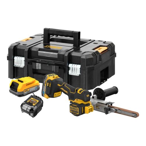 DeWALT Lima de cinturón 18V XR autocopiante 2xAku, cargador DCM200E2T