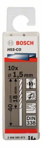 BOSCH Brocas para metal HSS-Co, DIN 338 1,5 x 18 x 40 mm (10 uds) 2608585873