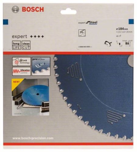 BOSCH Hoja de sierra circular Expert para acero 184 x 20 x 2,0 mm, 48 2608643055