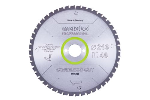 METABO Hoja de sierra 216 x 30 mm, 48 dientes, 5°neg inalámbricoCutProf 628445000