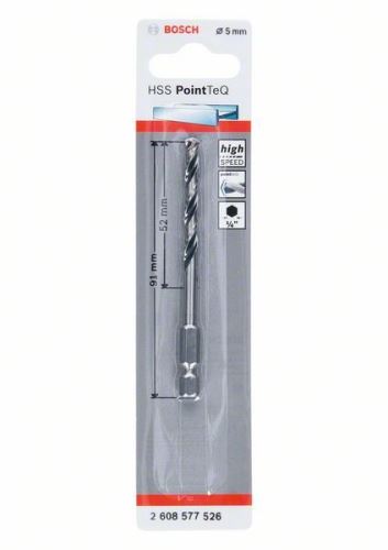 BOSCH Broca para metal HSS PointTeQ HEX con vástago de 6 puntas; 5,0 mm (5 unidades) 2608577526