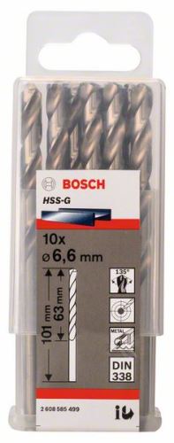 BOSCH Brocas para metal HSS-G, DIN 338 6,6 x 63 x 101 mm (10 uds) 2608585499