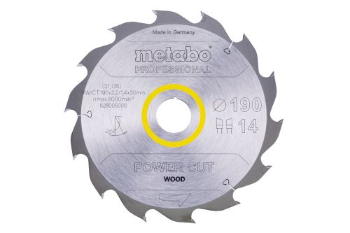 METABO Hoja de sierra Power Cut Wood 190 x 30 mm, 14 dientes, 25° 628005000