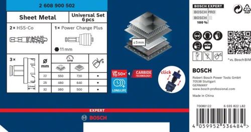 BOSCH EXPERT juego de perforadoras Chapa 22-32, 6 piezas 2608900502