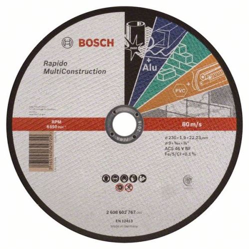 BOSCH Disco de corte recto Rapido Multi Construction ACS 46 V BF, 230 mm, 1,9 mm 2608602767