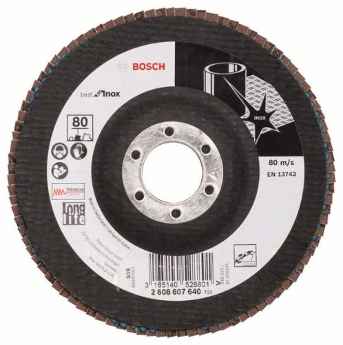 BOSCH Muela abrasiva de láminas X581, Best for Inox 125 mm, 22,23 mm, 80 2608607640