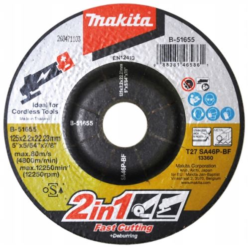 MAKITA Disco abrasivo/cortador 2 en 1 125x2,0x22,23 mm B-51655