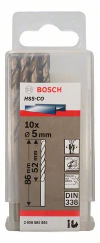 BOSCH Brocas para metal HSS-Co, DIN 338 5 x 52 x 86 mm (10 uds) 2608585885