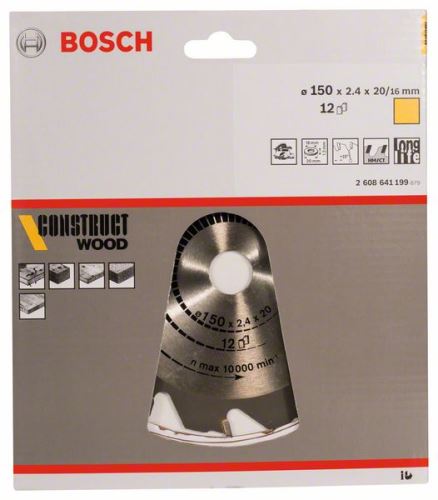 BOSCH Hoja de sierra Construct Wood 150 x 20/16 x 2,4 mm; 12 2608641199