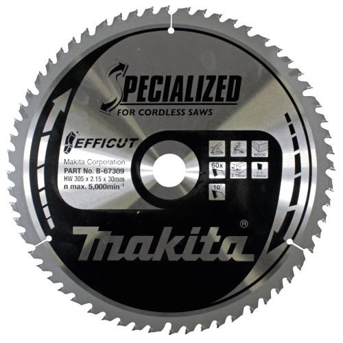 MAKITA Hoja sierra madera Efficut 305x2,15x30 mm 60 dientes B-67309