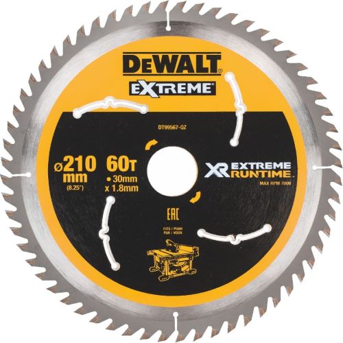 Hoja de sierra DeWALT (ideal para sierras FLEXVOLT), 210 x 30 mm, 60 dientes DT99567