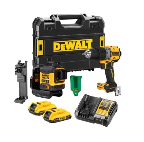 Set Dewalt: láser DCLE34031 + taladro DCD805 + 2x baterías + cargador + estuche DCK2095D2T