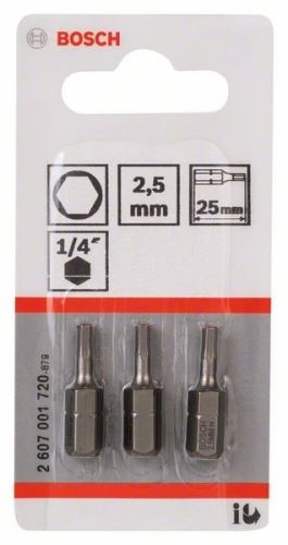 BOSCH Punta de destornillador extra dura Extra-Hart HEX 2.5, 25 mm (3 uds) 2607001720