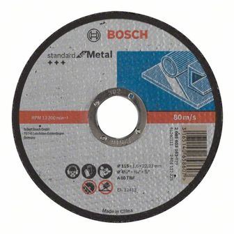 BOSCH Disco de corte recto Estándar para metal A 60 T BF, 125 mm, 22,23 mm, 1,6 mm 2608603165