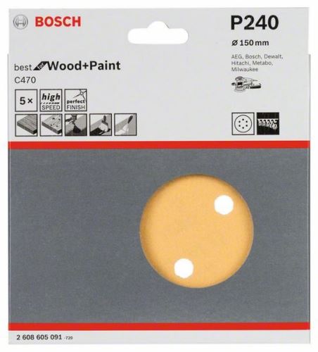 BOSCH Papel de lija C470 (5 uds) 150 mm, 240 2608605091