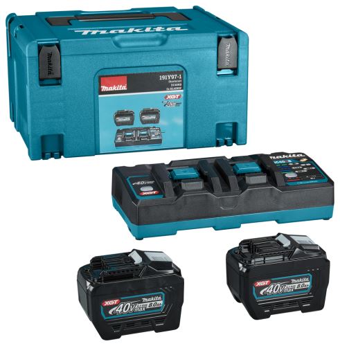 MAKITA Li-ion XGT 40V juego 2 piezas BL4080F+1 pieza cargador dual DC40RB+1 pieza Makpac 191Y97-1