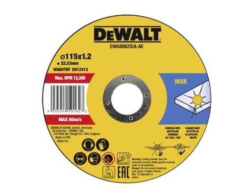 DeWALT Disco de corte 115 x 1,2 x 22,23 mm Inox DWA8062SIA