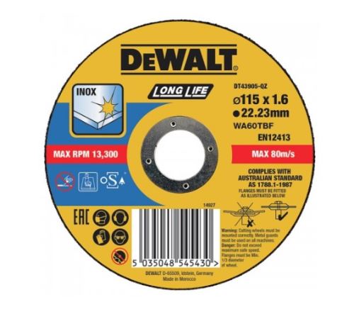 Disco de corte DeWALT 115 x 22,2 x 1,6 mm DT43905