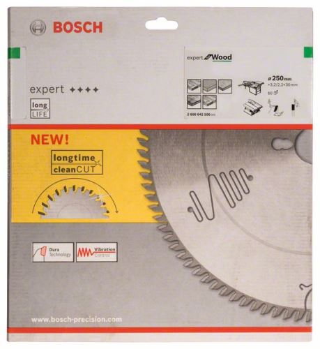 BOSCH Hoja de sierra Expert para madera 250 x 30 x 3,2 mm, 60 2608642506